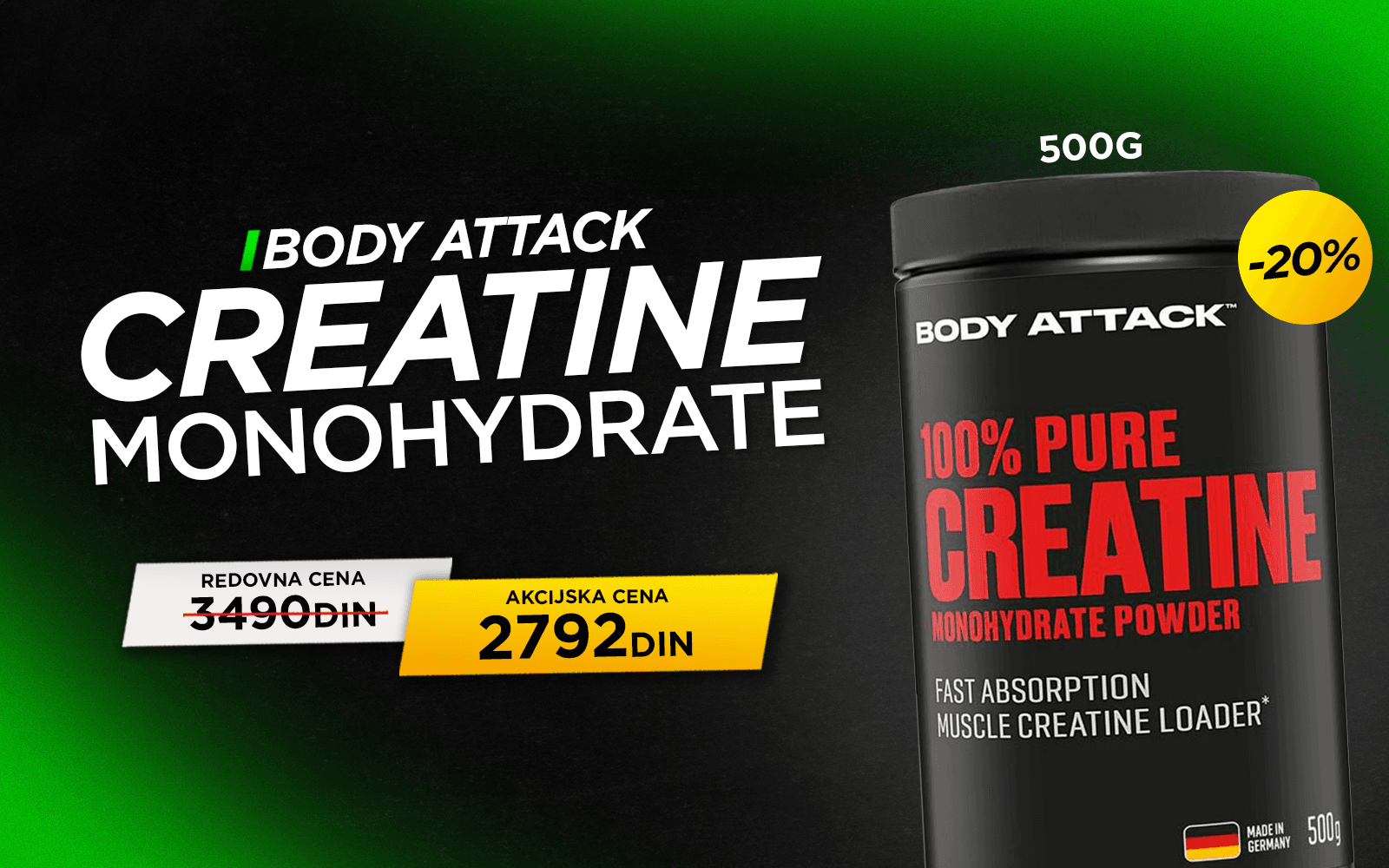 Creatin bodyattack monohidrat mikronizovani creapure