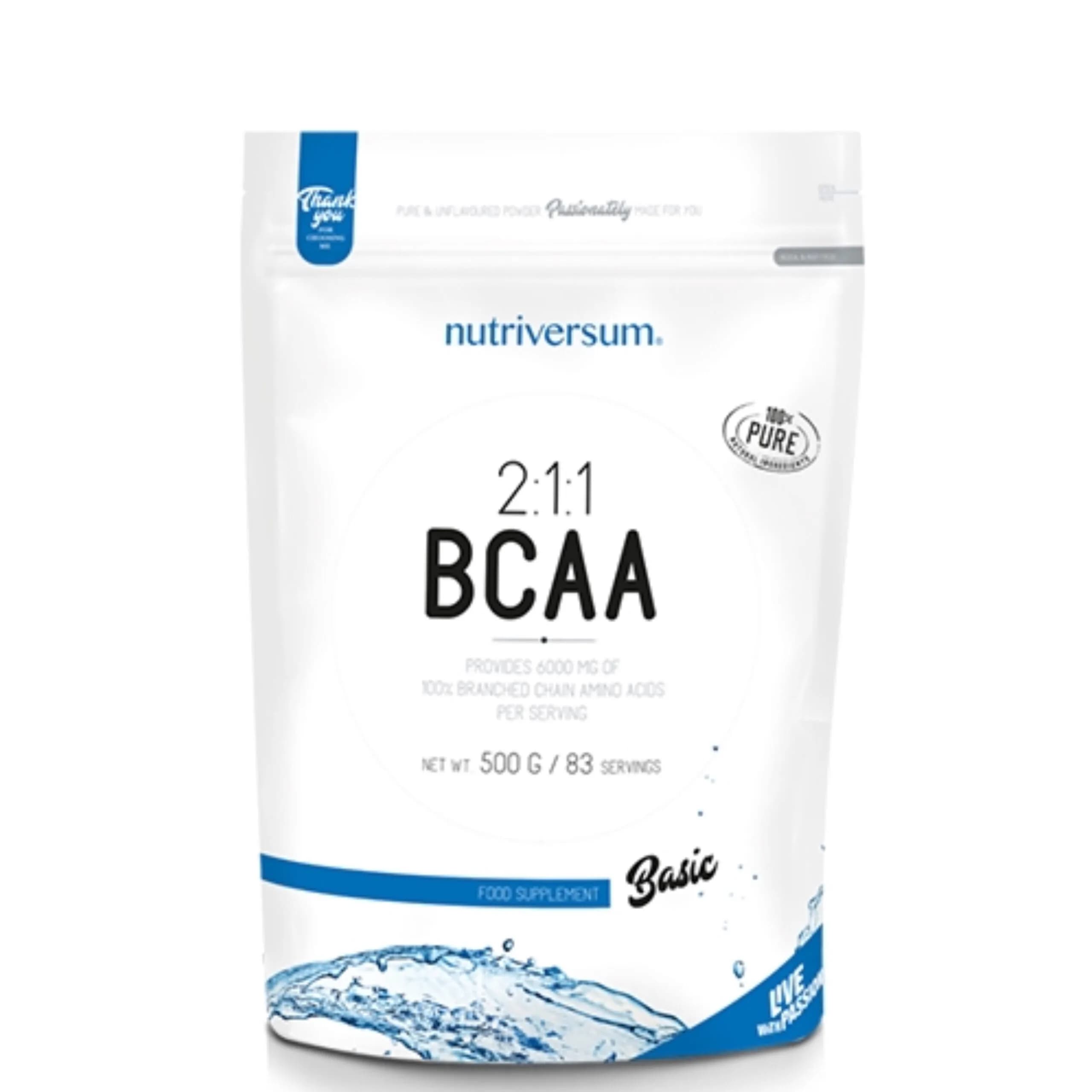 BCAA 2:1:1 500g (bez ukusa) - Nutriversum