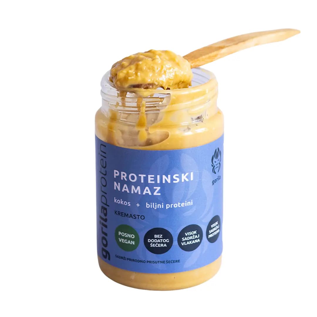 Proteinski Namaz Kokos Gorila Protein 375g biljni proteinski namaz sa ukusom kokosa za palačinke, galete i deserte