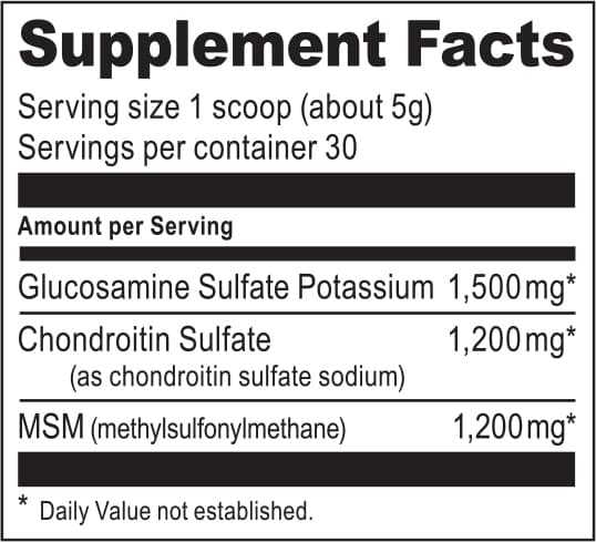 Glucosamine Chondroitin MSM 158g - Ultimate Nutrition nutritivna tabela