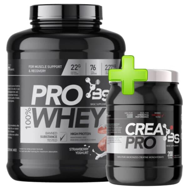 Pro Whey 100 2.27kg + Crea Pro 500g - Basic Supplements Kombinacija za snagu, misicnu masu i brzi oporavak
