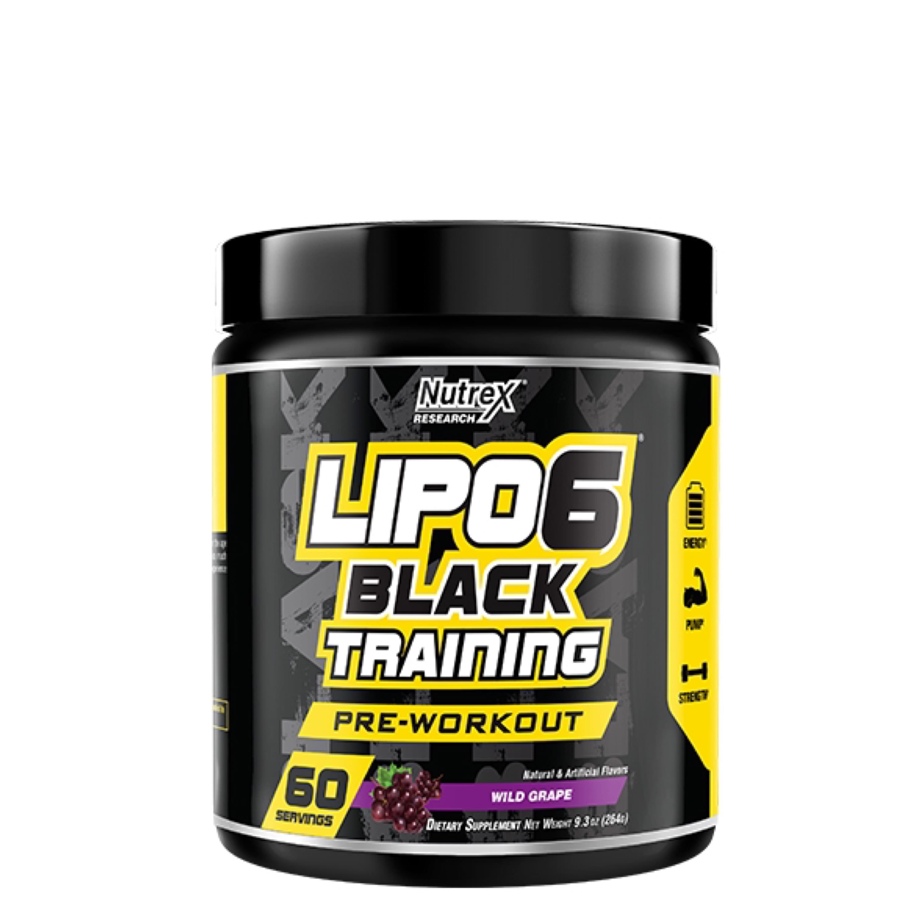 Nutrex Lipo 6 Black Training 264g PWO burner formula sa kofeinom taurinom holinom i L-tirozinom za energiju trening i definiciju