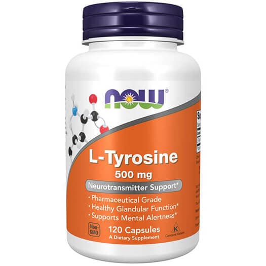 NOW L-Tyrosine 500 mg kapsule – L-tirozin za podršku koncentraciji, fokusu, mentalnim performansama, proizvodnji neurotransmitera, funkciji štitne žlezde i energetskom metabolizmu
