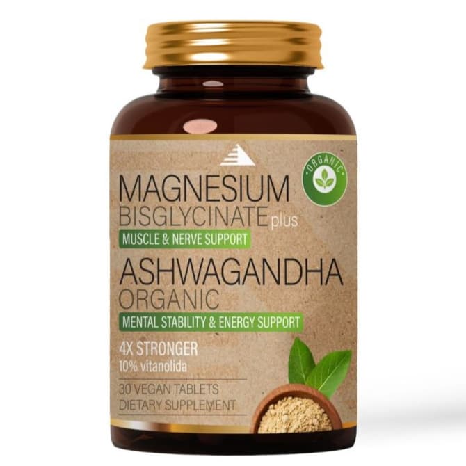 Magnesium Bisglycinate + Ashwagandha Organic kapsule sa magnezijum bisglicinatom i klinički ispitanim Sensoril® ekstraktom organske ašvagande.