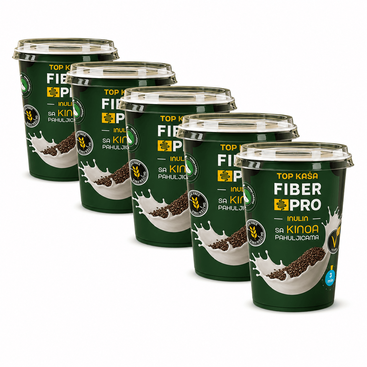 Zdrava kaša sa kinoom, chia semenkama, mlevenim lanom, proteinom graška, bademovim proteinskim brašnom, semenom suncokreta i golicom za nutritivno bogat doručak.