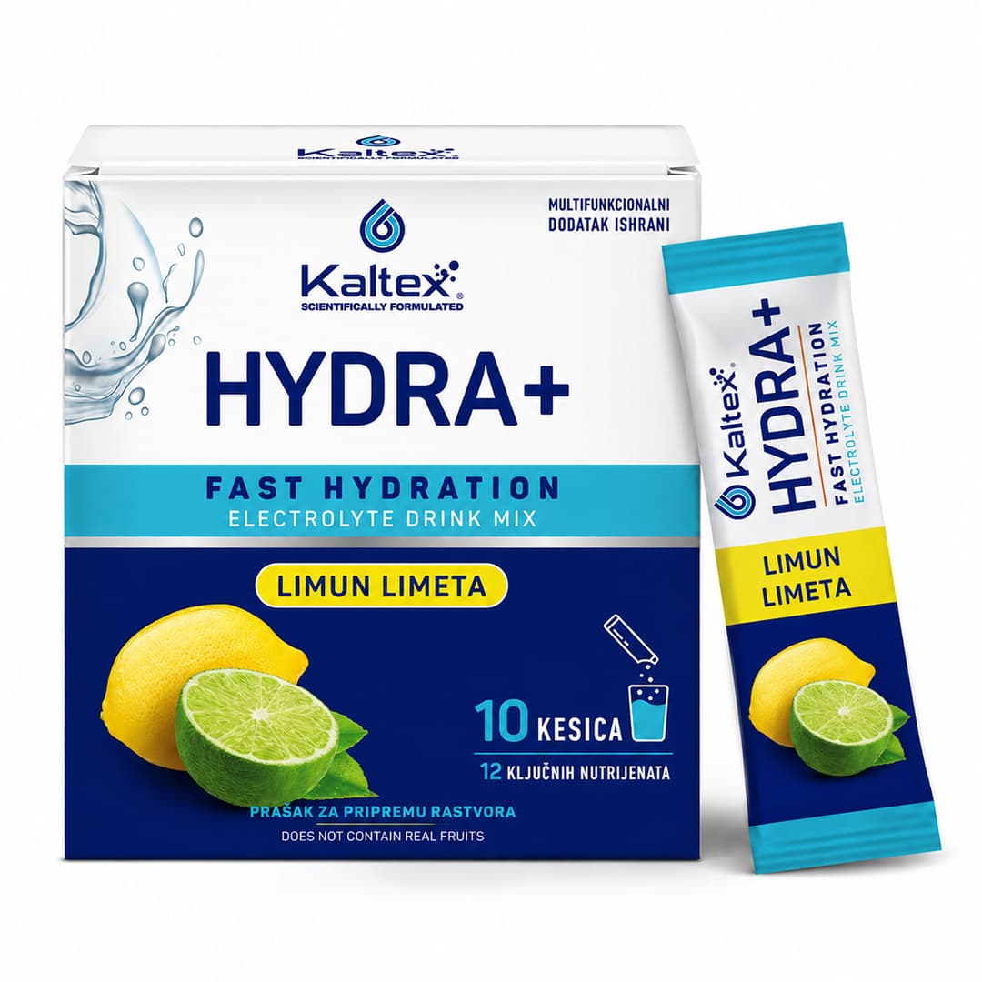 YDRA+ elektroliti sa natrijumom, kalijumom, magnezijumom, kalcijumom, glicinom, taurinom, L-tirozinom i vitaminima B6 i D3 za hidrataciju.