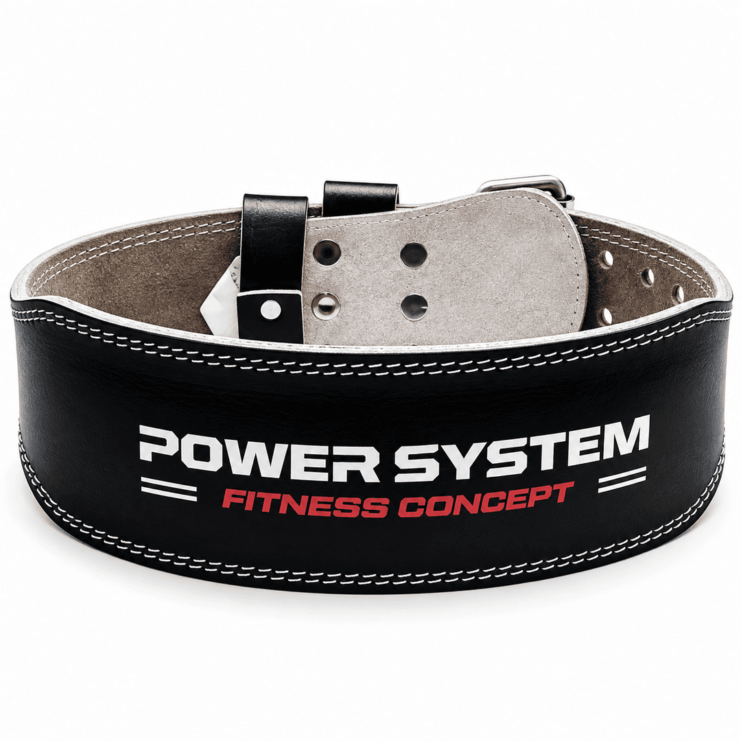 Belt Power Black crni kožni pojas za teretanu sa proširenim zadnjim delom, ojačanim šavovima i metalnom kopčom