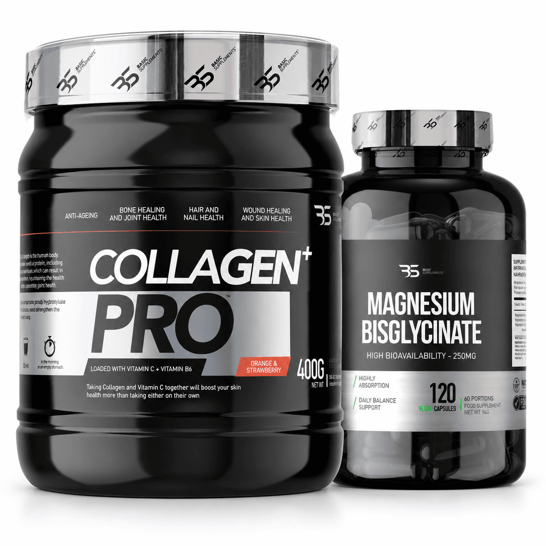 Collagen Pro 400 g i Magnesium Bisglycinate 120 cap Basic Supplements – paket hidrolizovanog kolagena sa vitaminom C i magnezijum bisglicinata