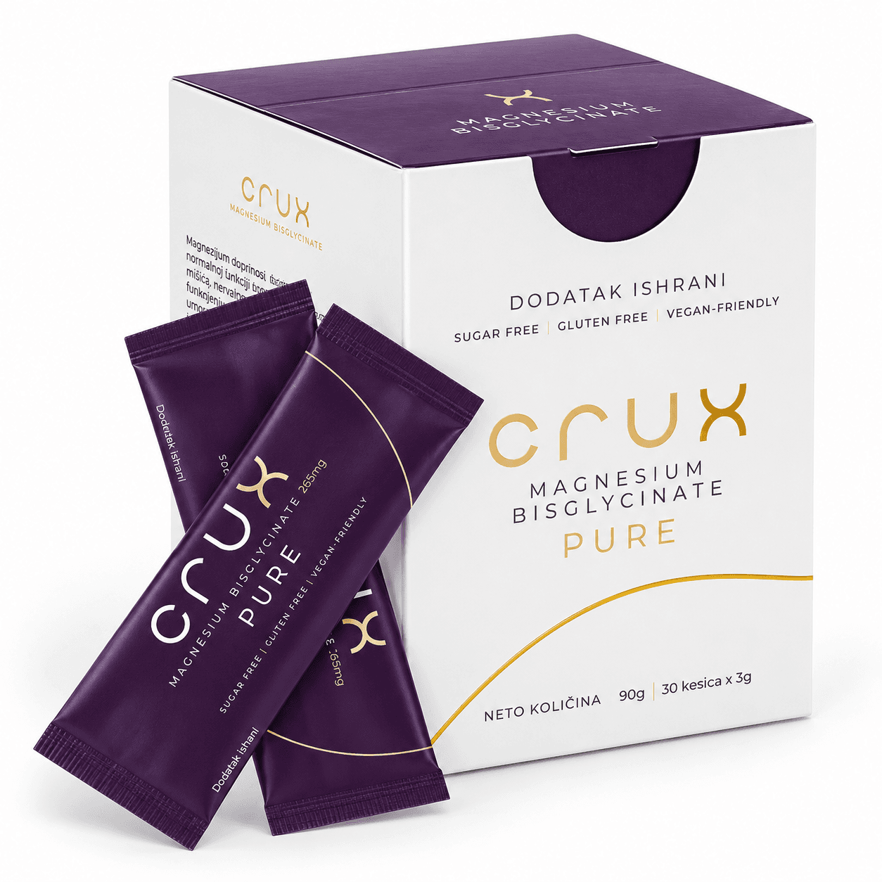 Crux Pure Magnezijum Bisglicinat TRAACS® – dodatak ishrani sa magnezijum-bisglicinatom u prahu, pakovanje od 30 kesica
