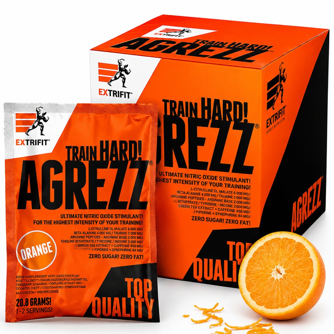 Extrifit AGREZZ® pre-workout Orange – napredna formula sa citrulinom, beta-alaninom, taurinom, argininom i 275 mg kofeina