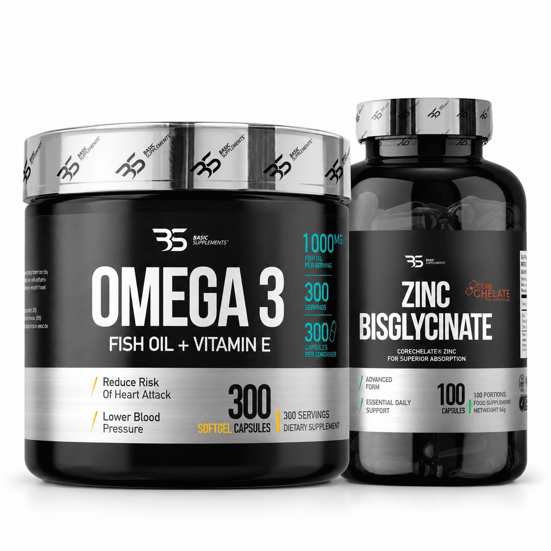 Omega 3 PRO i Zinc Bisglycinate CoreChelate® Basic Supplements – paket omega-3 EPA i DHA masnih kiselina iz ribljeg ulja i cink-bisglicinata 20 mg