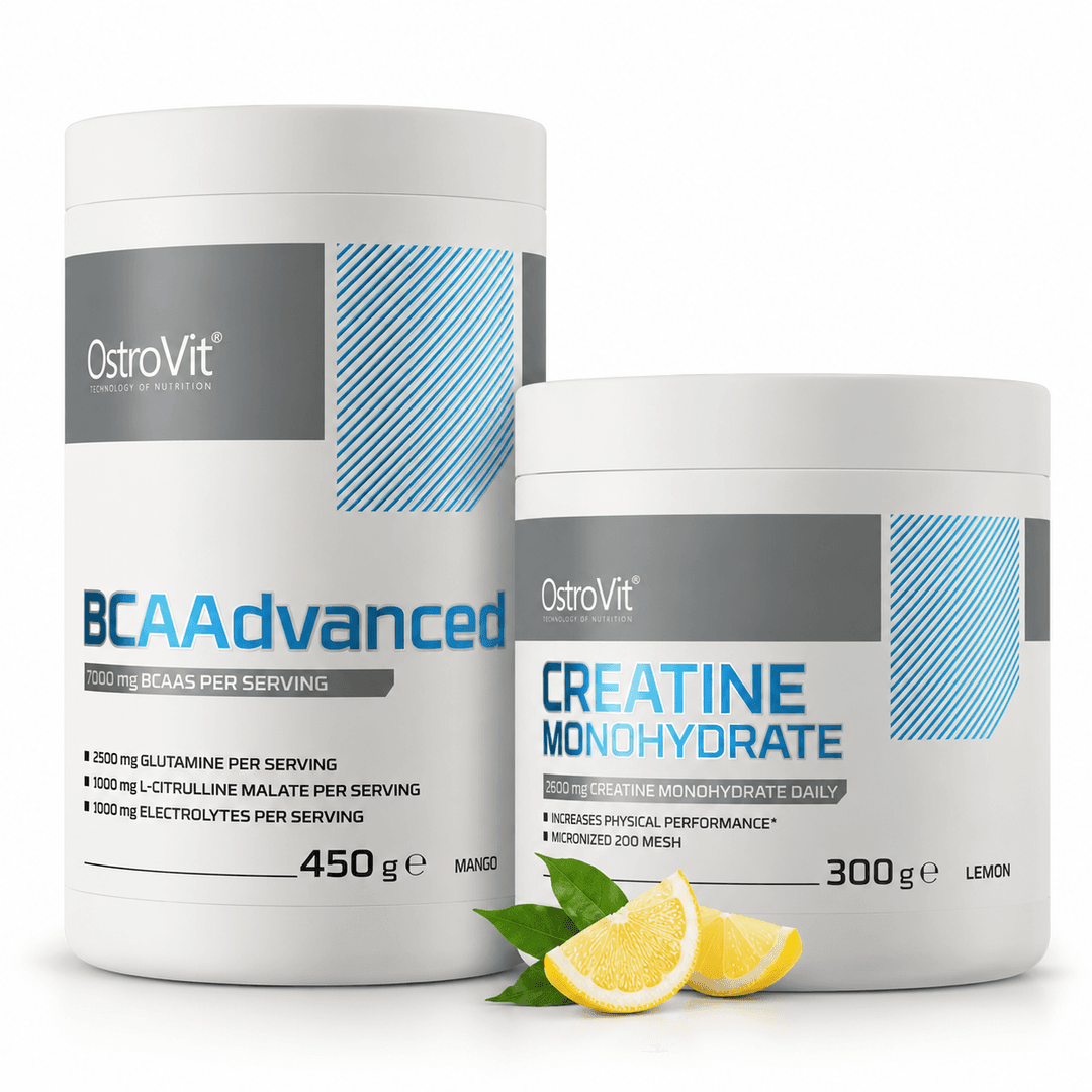 OstroVit BCAA Advanced 450 g i Creatine Monohydrate sa ukusom 300 g – BCAA i kreatin paket za trening i sportske performanse