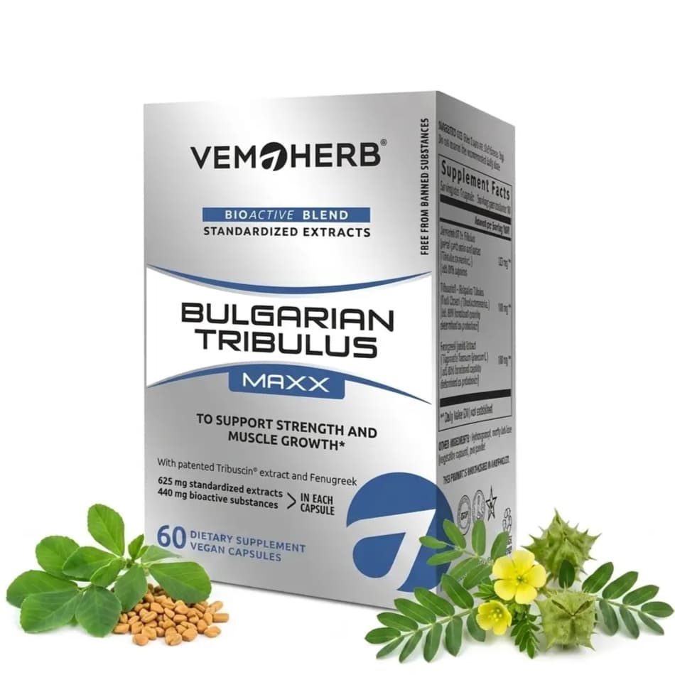 VemoHerb Bulgarian Tribulus Maxx – dva standardizovana Tribulus ekstrakta i piskavica, 625 mg biljnih ekstrakata po kapsuli