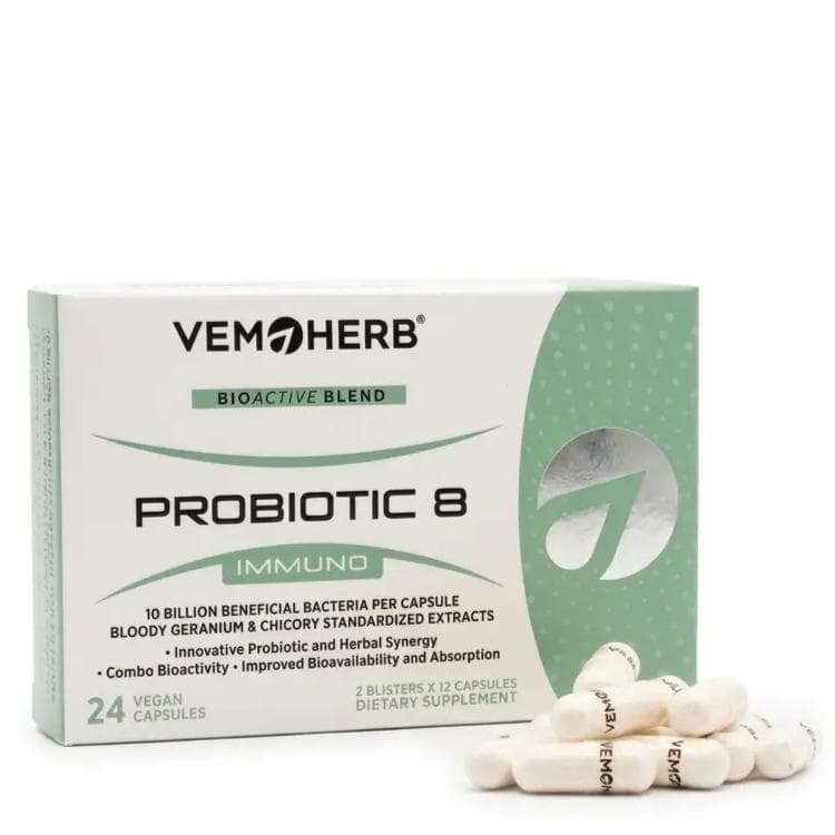 VemoHerb ProBiotic 8 Immuno – probiotska formula sa 10 milijardi CFU po kapsuli i ekstraktima geranijuma i cikorije