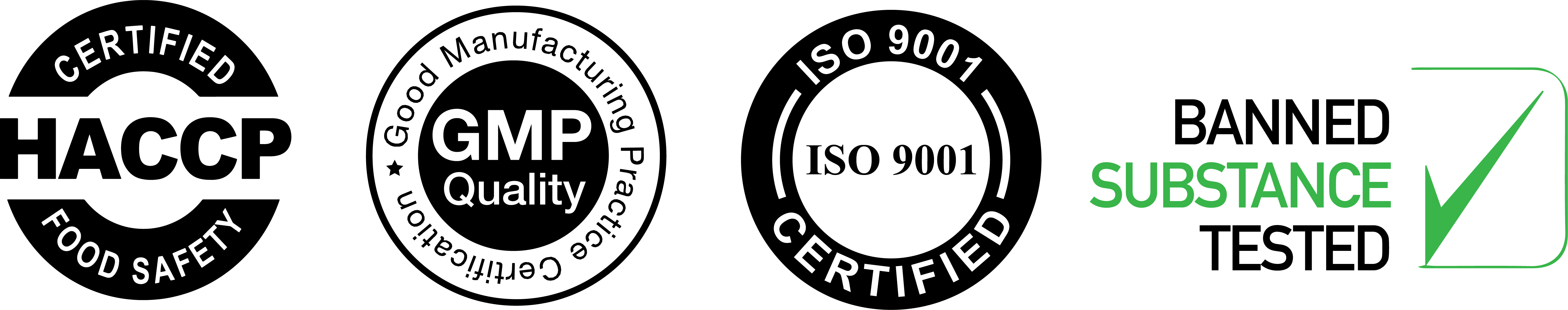 sertifikati: HACCP food safety, GMP quality, ISO 9001 certified, banned substance tested – potvrde o bezbednosti i kvalitetu.